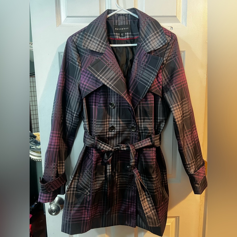 Metaphor Purple and Black Plaid Trench Coat